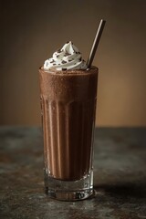 Delicious chocolate cold coffee with whipped cream and sprinkles