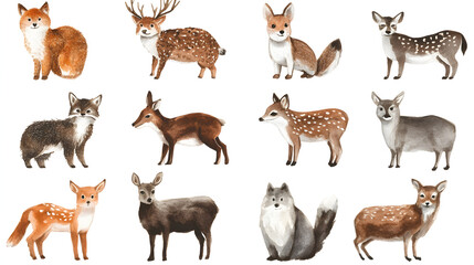 Charming watercolor forest animals illustration