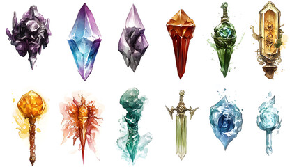 Twelve magical relics with unique fantasy designs