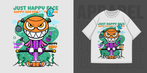 HAND DRAWING HAPPY FACE ILLUSTRATION T-SHIRT APPAREL PRINTING DESIGN