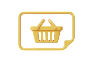 Vibrant yellow shopping basket icon symbolizes online retail, e-commerce, and the convenience of digital purchasing for modern business