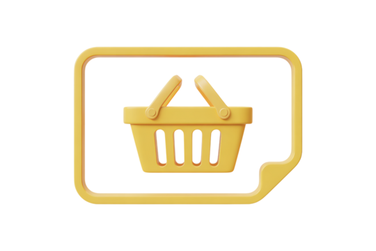 Vibrant yellow shopping basket icon symbolizes online retail, e-commerce, and the convenience of digital purchasing for modern business