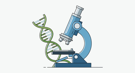 Microscope examining a DNA strand, representing scientific research and discovery.