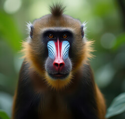 Mandrill Monkey in Tropical Forest
