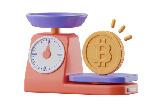 Bitcoin cryptocurrency coin on scale, weighing investment value, financial concept for digital currency trading, market growth, and online payments