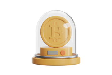 Bitcoin cryptocurrency symbol displayed under glass dome representing digital currency investment and financial innovation in modern style