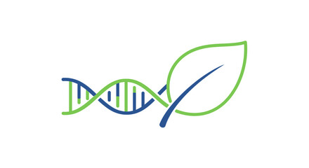 DNA helix intertwined with a green leaf symbol.