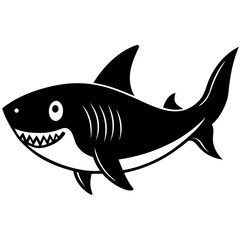 Cute Smiling Black and White Shark Vector.