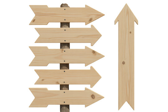 Wooden directional signs with blank arrows, perfect for wayfinding, outdoor advertising, and navigation, ready to point the way.