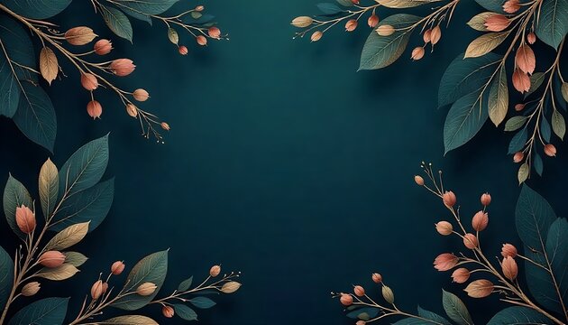 Elegant botanical background with dark leaves and golden accents, creating a serene and modern floral design for invitations or website headers, created with generative ai - Powered by Adobe
