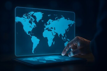 Global technology interface with hologram map and fingertip interaction