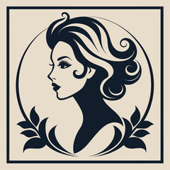 Profile Portrait of Beautiful Woman Art Deco Style with Floral Accents. Hairstyle and Makeup in Vintage Fashion. Graphic Design Vector Art