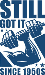 Still Got It Since 1950s: Vintage Gym Design with Dumbbell and Bicep