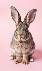 Fototapeta premium bunny oversized adorable rabbit ears sits atop soft pastel pink background minimalist flat lay