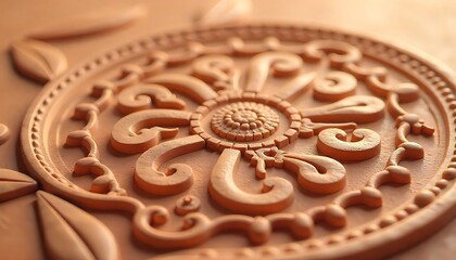Terracotta Cream Folk Medallion Pattern, Circular pattern in traditional Palestinian style, vector design element, created with generative ai