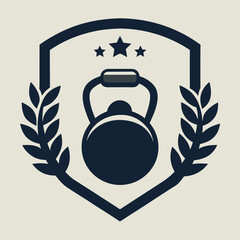 Fitness Kettlebell Crest: Sport Shield Design with Stars and Laurel for Gym Branding