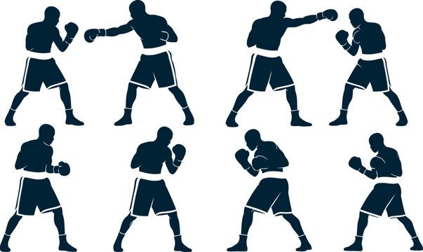Set of vector silhouettes of people playing various sports like football, soccer, and rugby, showing action and competition