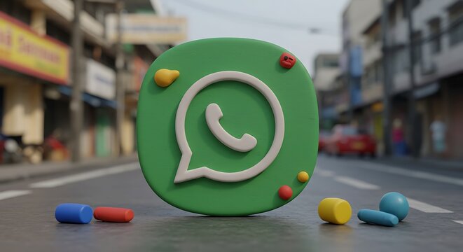 Three dimensional whats app logo on a road a modern digital communication