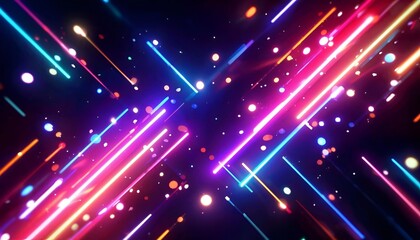 Fototapeta premium Abstract neon light streaks in vibrant colors on dark background 