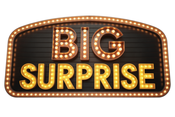 Retro marquee sign illuminates 'Big Surprise' in glowing vintage style, perfect for announcements, events, and promotions