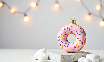 pastel pink christmas decoration perches minimalist new year eve backdrop subtle golden sparkle