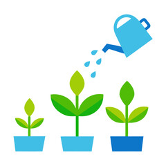 Vector illustration of plant growth stages watering pouring absorbing iconic design isolated on white background