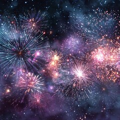 Vibrant fireworks display illuminating a dark night sky, celebration, new year, festive, joyful atmosphere