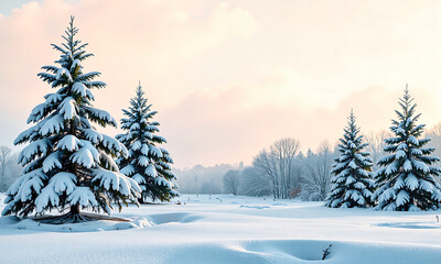 serene winter scene featuring christmas trees set flat soft light backdrop frosty morning