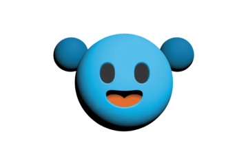Joyful 3D cartoon character with blue skin and happy expression, perfect for playful branding and design projects