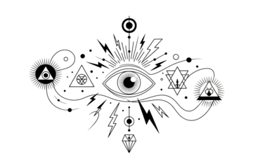 Mystical eye symbol with geometric elements, evoking spirituality, enlightenment, and hidden knowledge for esoteric designs