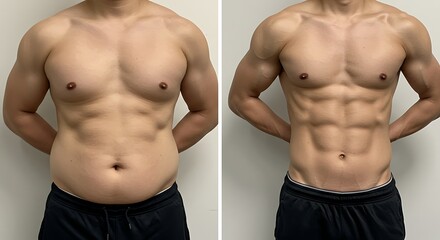 Fototapeta premium Transformation comparison before and after physique development