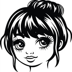 Pretty woman shows off her big eyes, and her hair is in a bun