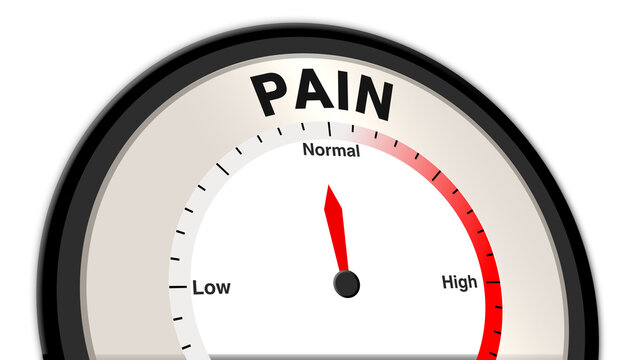 Pain at normal levels, displayed on a barometer or tachometer, illustrating manageable discomfort and balanced sensation, reflecting normal body response and stable physical condition