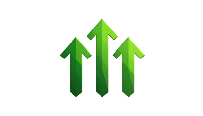 Three green arrows, pointing upwards, with subtle shadows, isolated on a black background