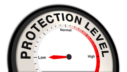 Protection at low levels, shown on a barometer or tachometer, illustrating weak safety, minimal defense, and vulnerability, reflecting exposure to risk and need for precautionary measures