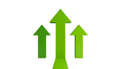 Three green arrows pointing upwards against a black background, representing growth