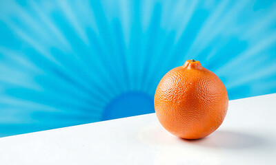 vibrant red grapefruit sits atop crisp white background set radiant bright blue hue simple minimalist