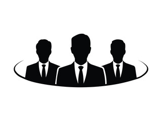Three people in suits icon isolated on white background, representing teamwork