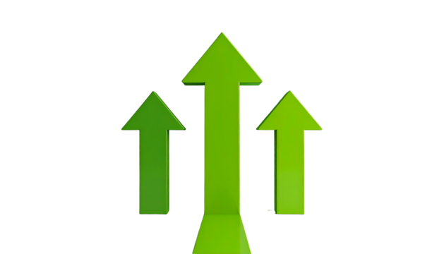 Three green arrows pointing upwards against a black background, representing growth