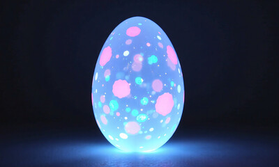 white easter egg glows brightly soft diffused studio lighting vibrant ultraviolet holographic neon lights emanating