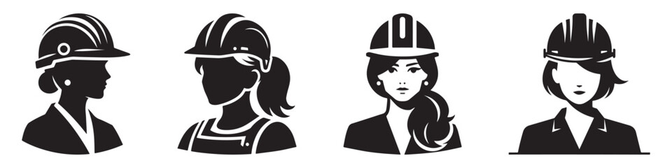 Modern Minimalist Woman Wearing Factory Helmet Icon, Flat Silhouette of an Industrial Worker Vector for Safety Illustration Design