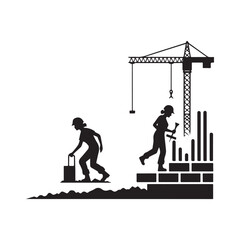 Modern Minimalist Women Working at Construction Sites Icon, Flat Silhouette of a Female Worker Vector for Industry Illustration Design