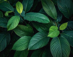 Overhead shot reveals verdant, textured leaves in various shades of green