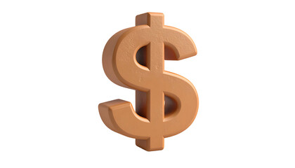 A 3D rendered, light brown dollar sign floats against a stark black background