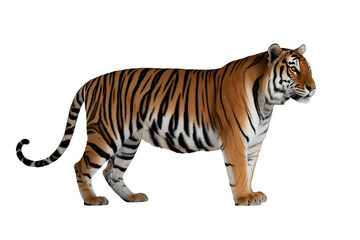 Fototapeta premium Majestic tiger in profile, showcasing its powerful stripes and intense gaze, perfect for wildlife projects and impactful visual storytelling