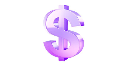 A shiny, three-dimensional dollar sign in a gradient purple hue, isolated against black