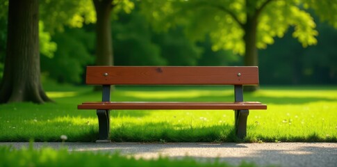 Simple wooden park bench, smooth finish, clean lines , high resolution, smooth