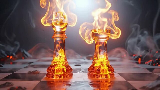 Fiery chess battle video with strategic play and intense competition for business success and strategy games