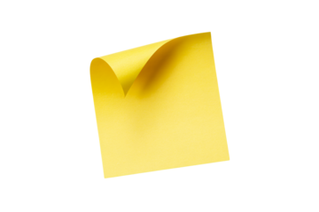 Blank yellow sticky note with curled corner ready for important reminders, creative ideas, or business planning, isolated on black