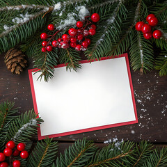 Christmas card blank with festive greenery and berries